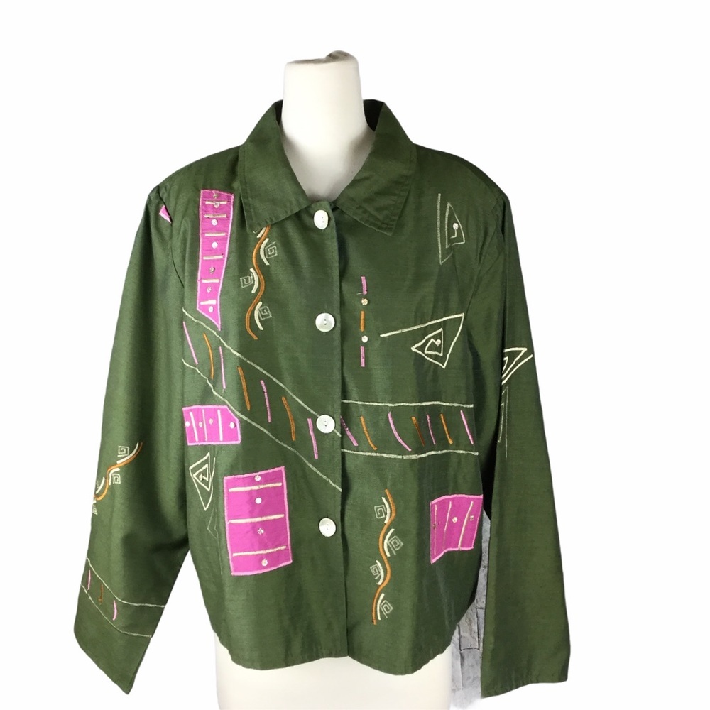Alex kin olive green jacket, 2X, embellished